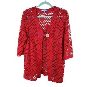 Koret Plus Size Acrylic Button Red Lace Flowy Chic Boho Summer Cardigan